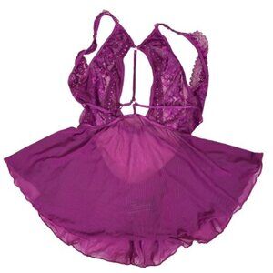 VTG Y2K Escante Sheer Purple Lingerie Mini Dress Size Medium Coquette Romantic